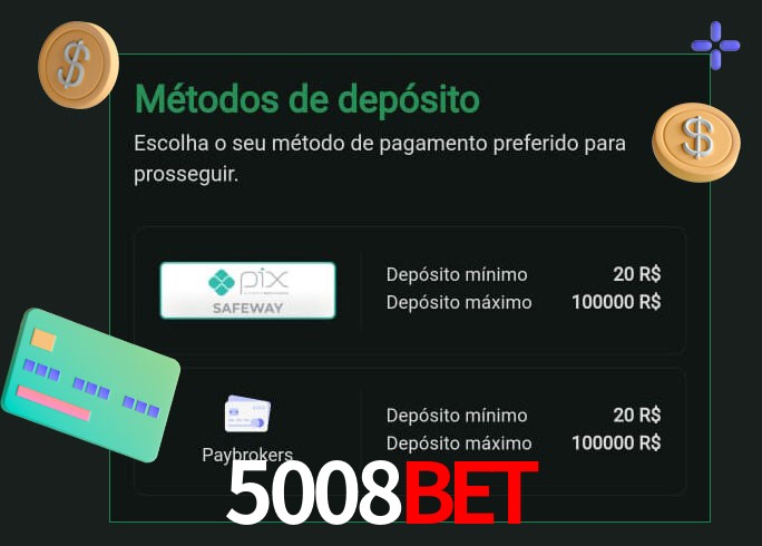 O cassino 5008Bet oferece uma grande variedade de métodos de pagamento